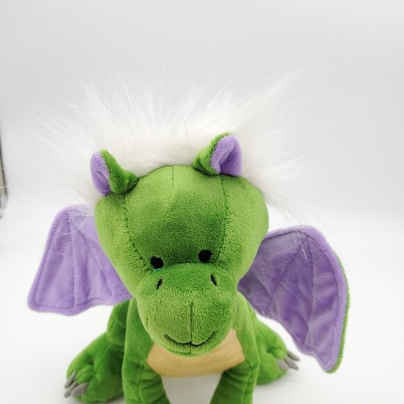 Lambs and Ivy Dragon Plush Green Purple Wings White Hair Gold Sparkle Stomach - Picture 2 of 7